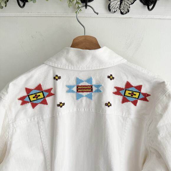 Ralph Lauren Polo Jeans Southwestern Indian Beaded White Aztec Denim Jacket XL - Picture 4 of 4